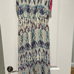 Xhilaration Blue and Cream High Low Dress